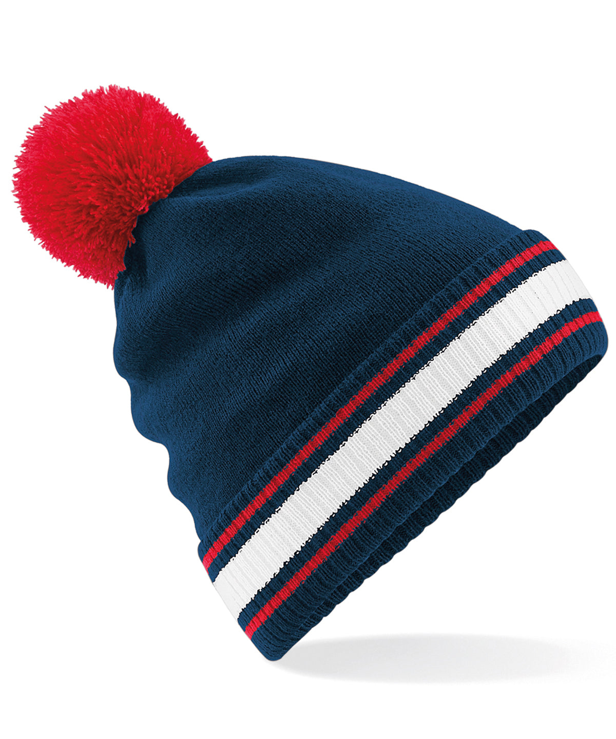 Stadium Beanie with Pom Pom - French Navy/Classic Red/White
