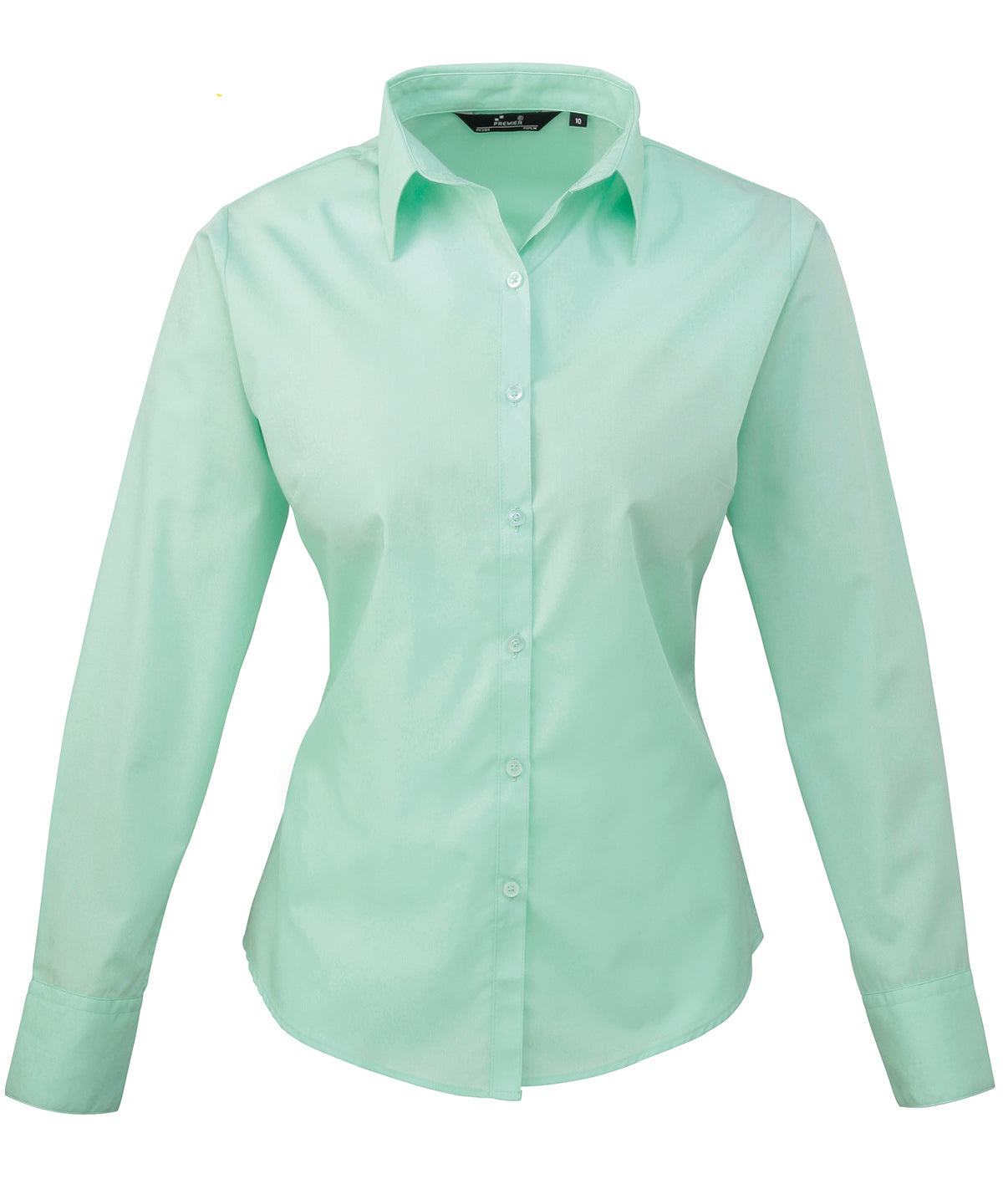 Women's Fitted Poplin Long Sleeve Blouse - Aqua