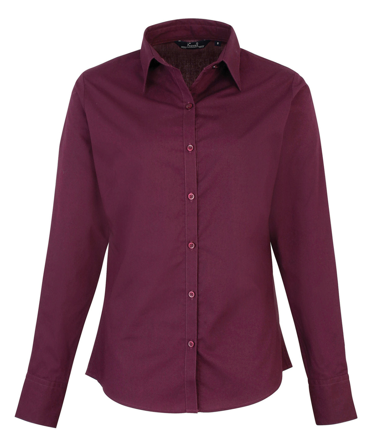 Women's Fitted Poplin Long Sleeve Blouse - Aubergine