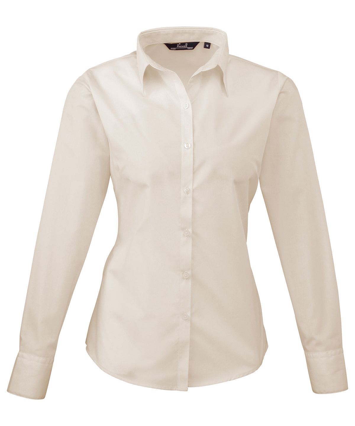 Women's Fitted Poplin Long Sleeve Blouse - Natural