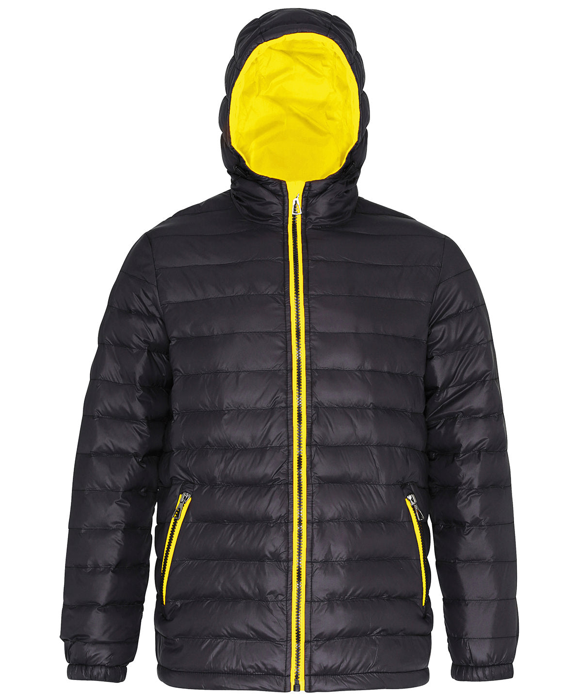 Contrast Lined Padded Jacket - Black/Bright Yellow