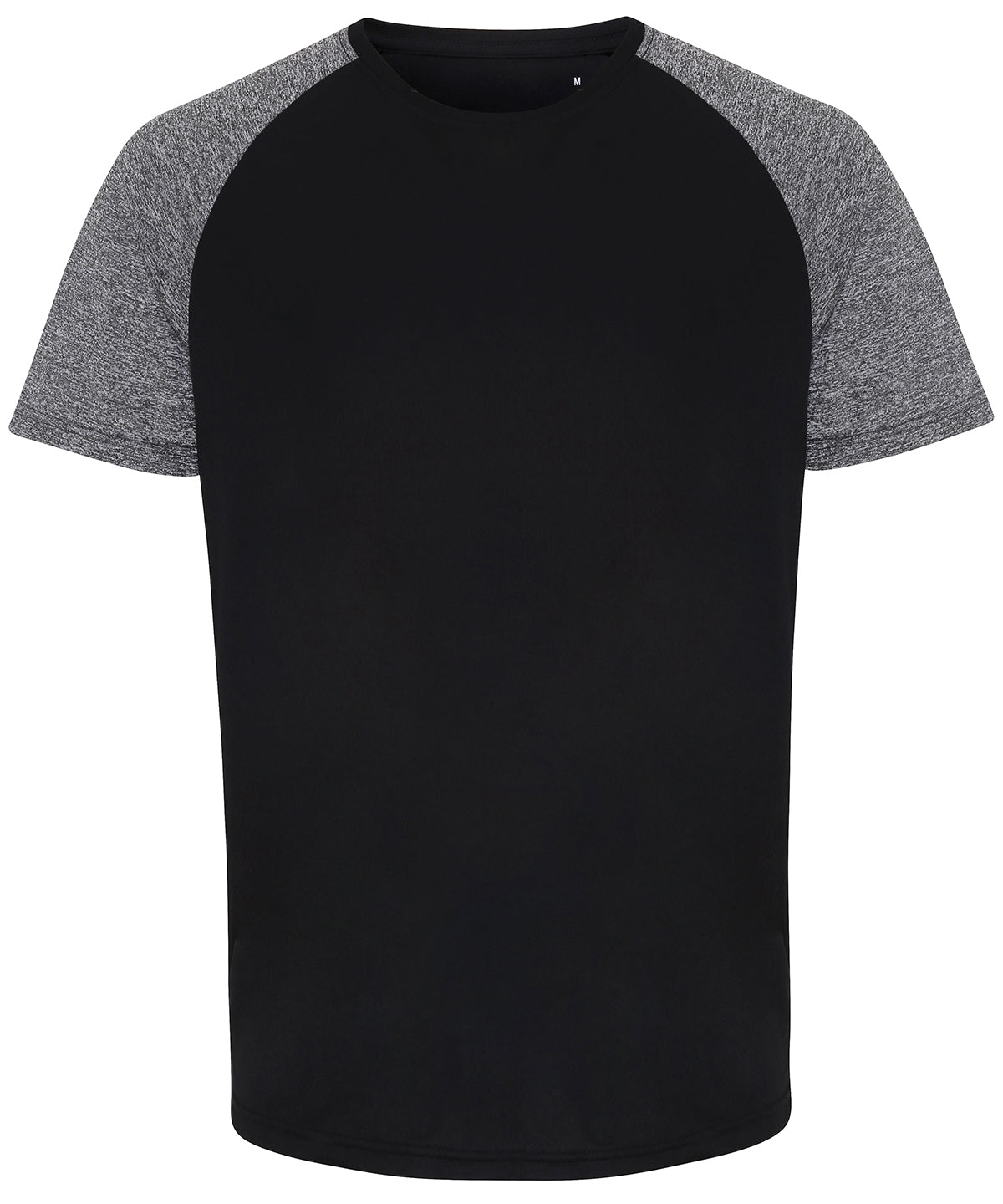 Contrast Sleeve Mens Sports T-shirt - Black/Black Melange