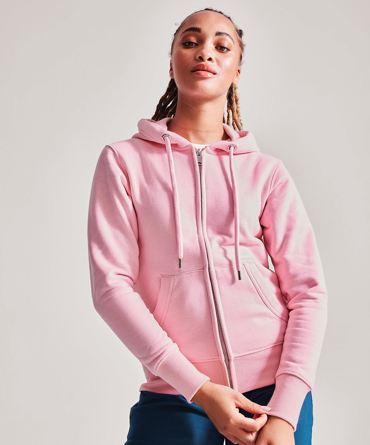 Women's Soft-Feel Full-Zip Organic Cotton Hoodie - White