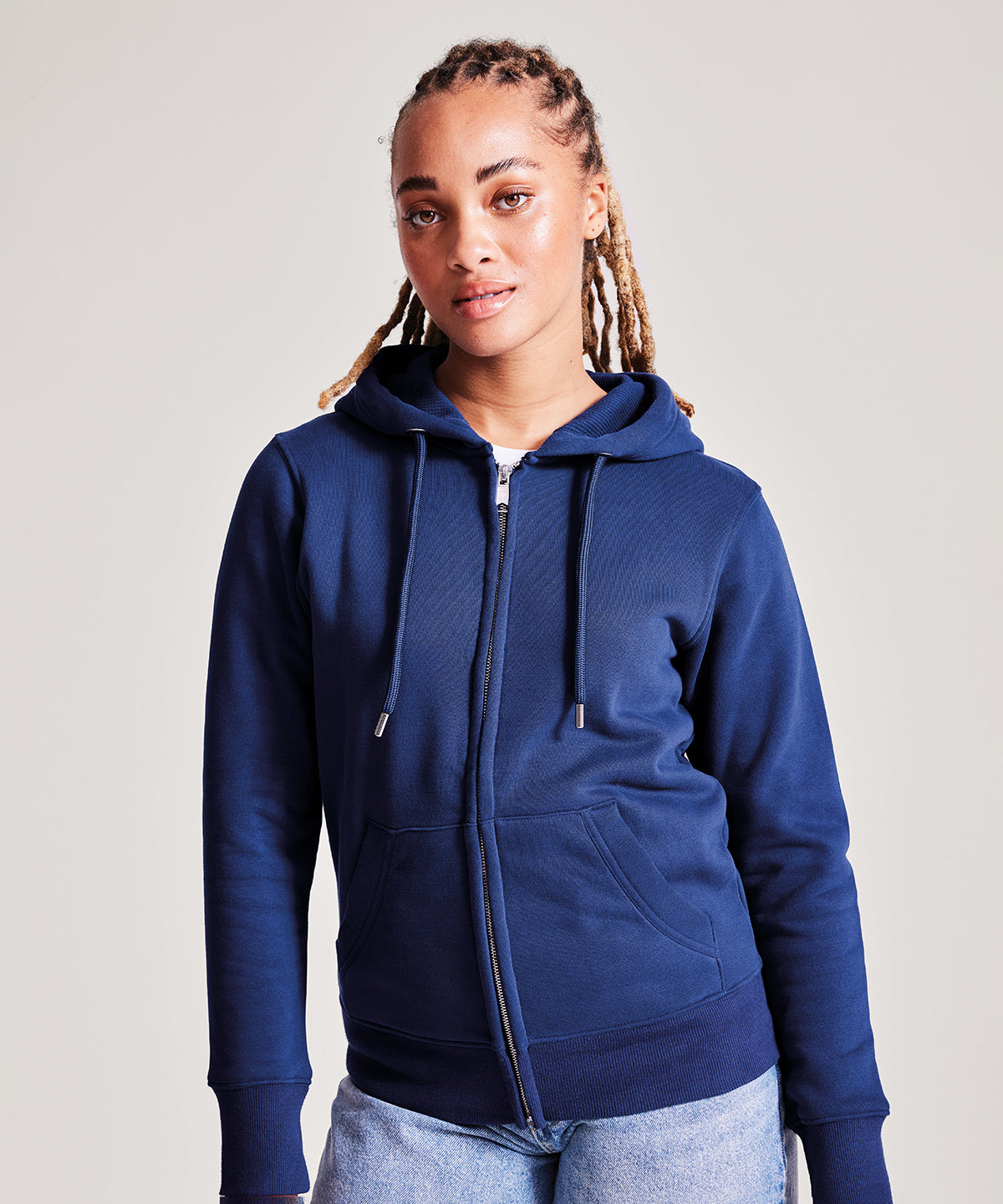 Women's Soft-Feel Full-Zip Organic Cotton Hoodie - White