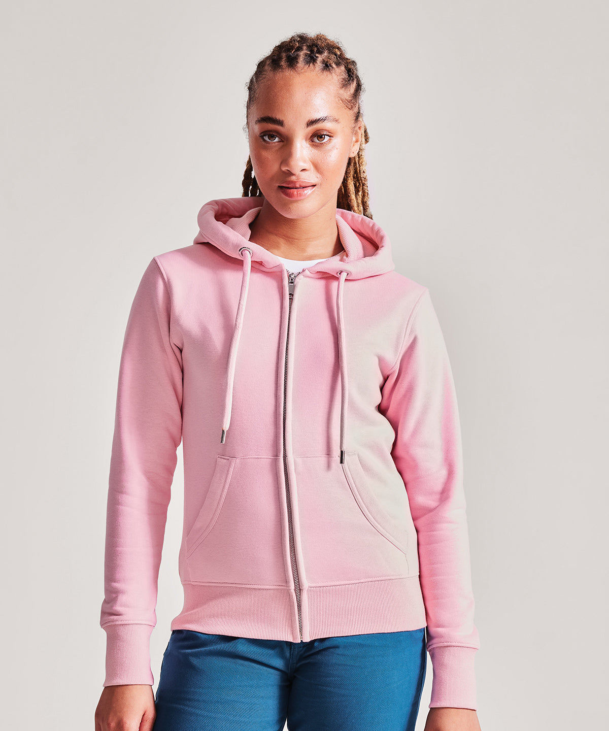 Women's Soft-Feel Full-Zip Organic Cotton Hoodie - White
