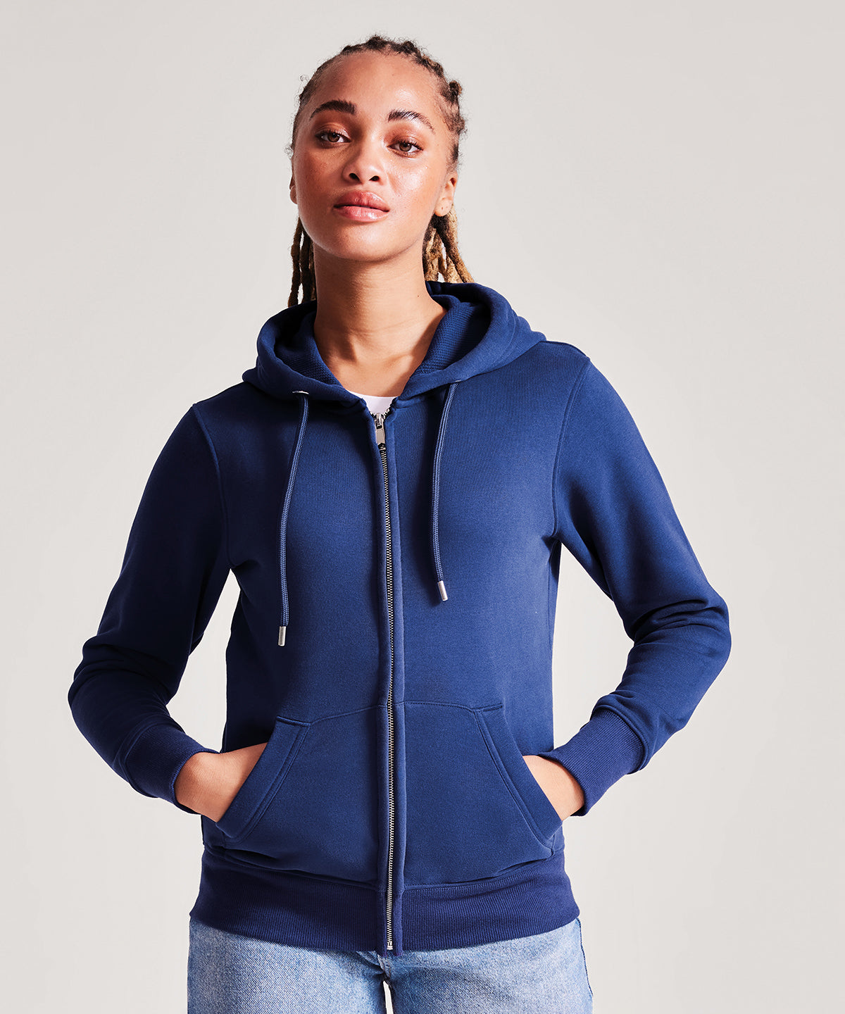 Women's Soft-Feel Full-Zip Organic Cotton Hoodie - White