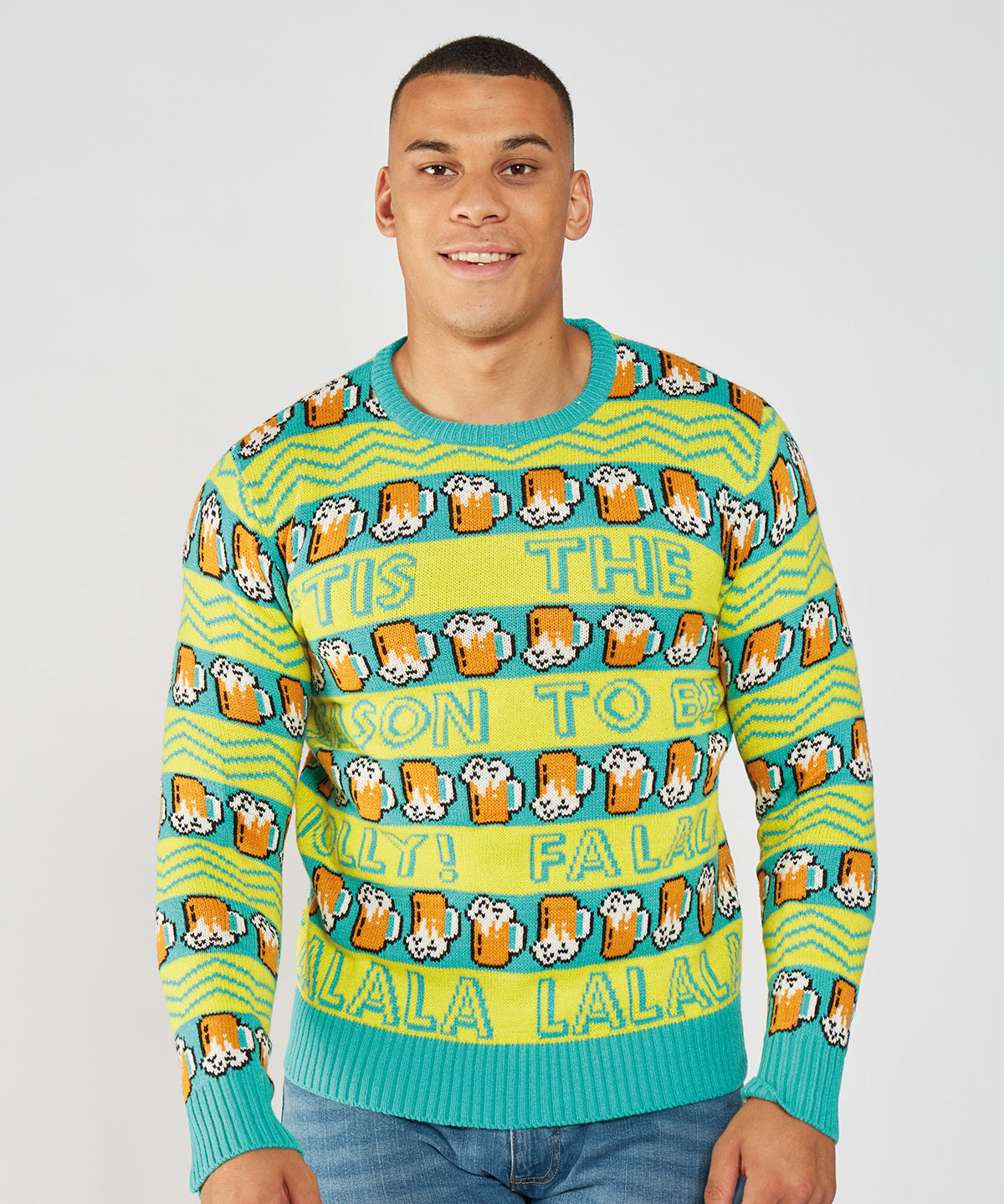 Yellow and Green Beer Glass Christmas Jumper - Yellow/Green