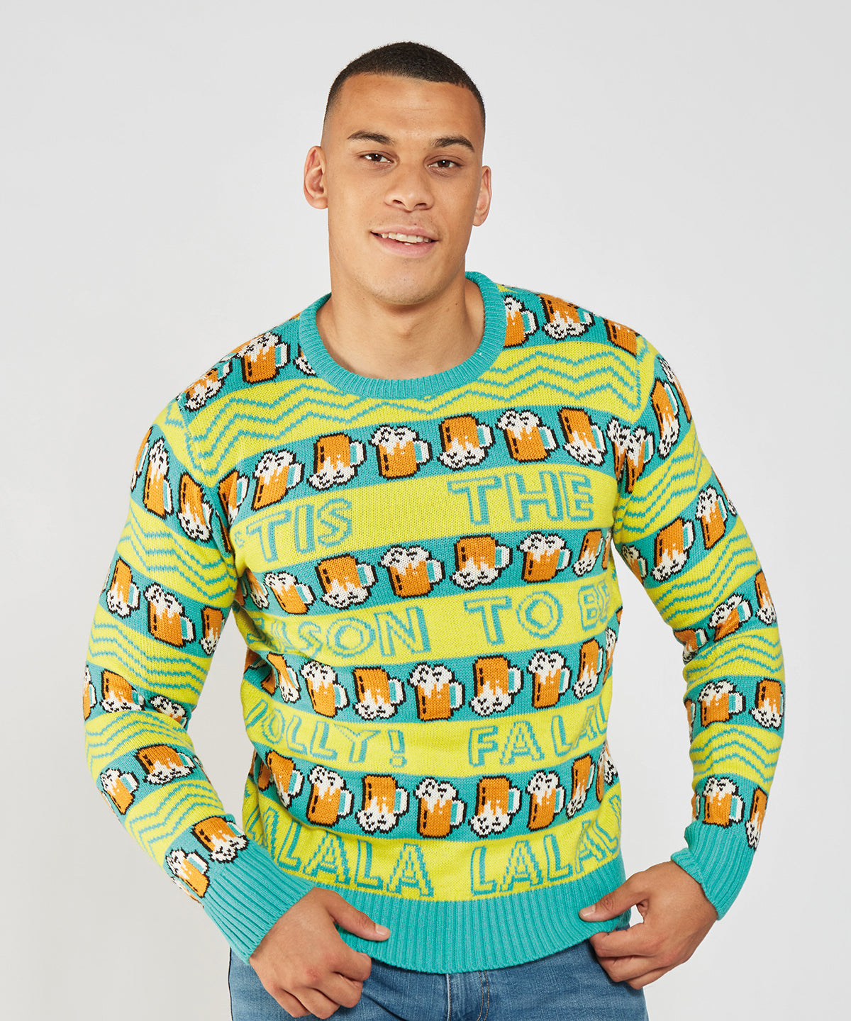 Yellow and Green Beer Glass Christmas Jumper - Yellow/Green