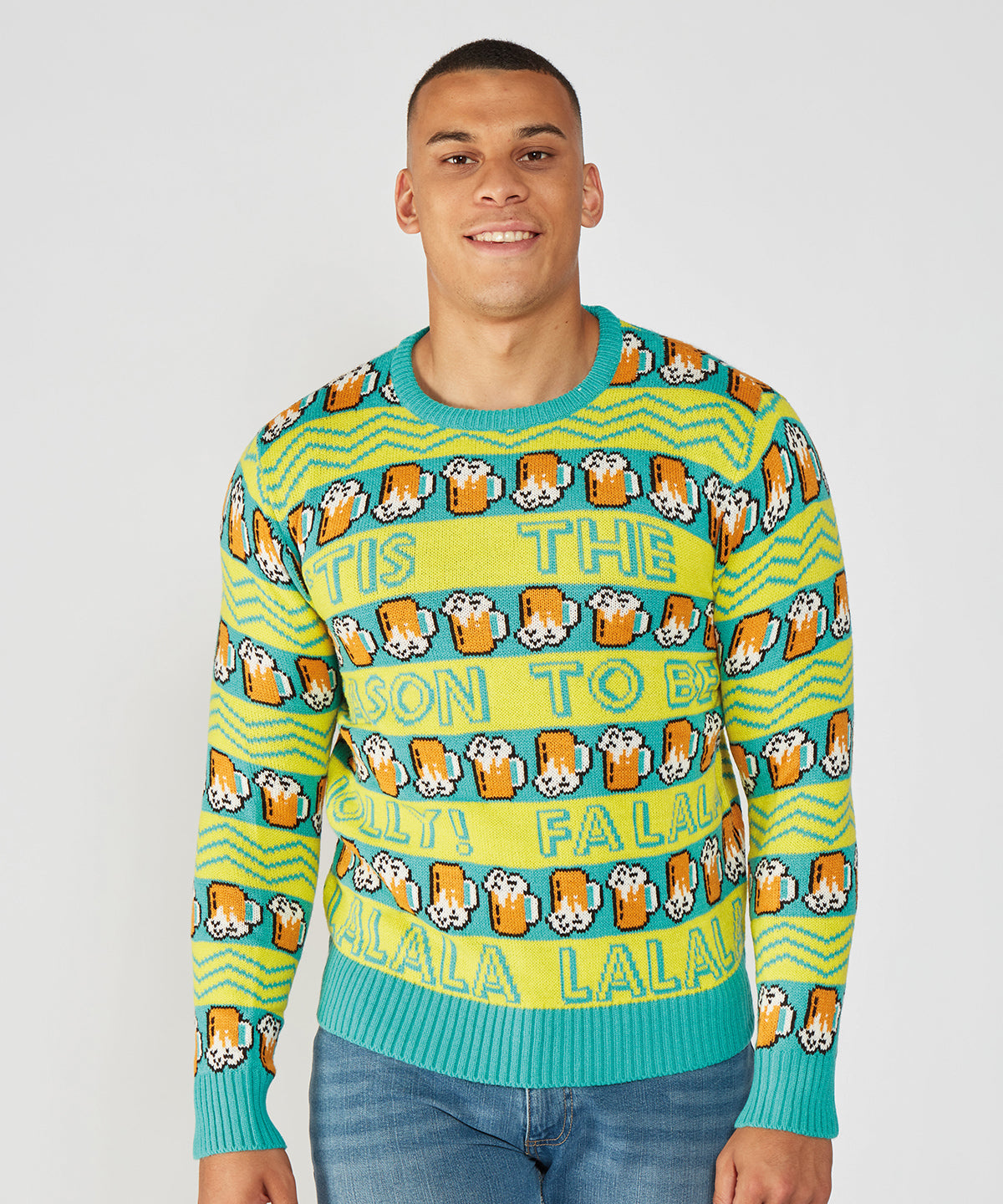 Yellow and Green Beer Glass Christmas Jumper - Yellow/Green