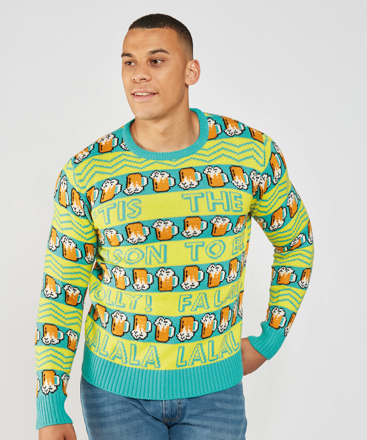 Yellow and Green Beer Glass Christmas Jumper - Yellow/Green