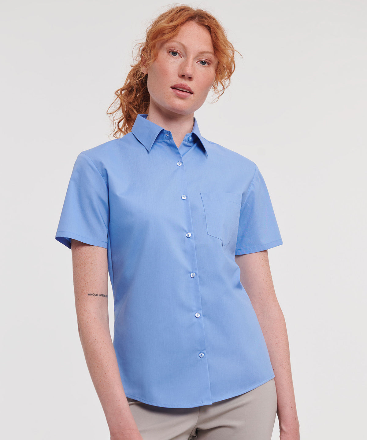 Women's Polycotton Poplin Short Sleeve Shirt - Classic Red