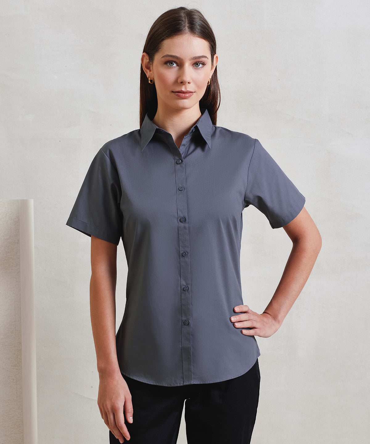 Women's short sleeve poplin blouse