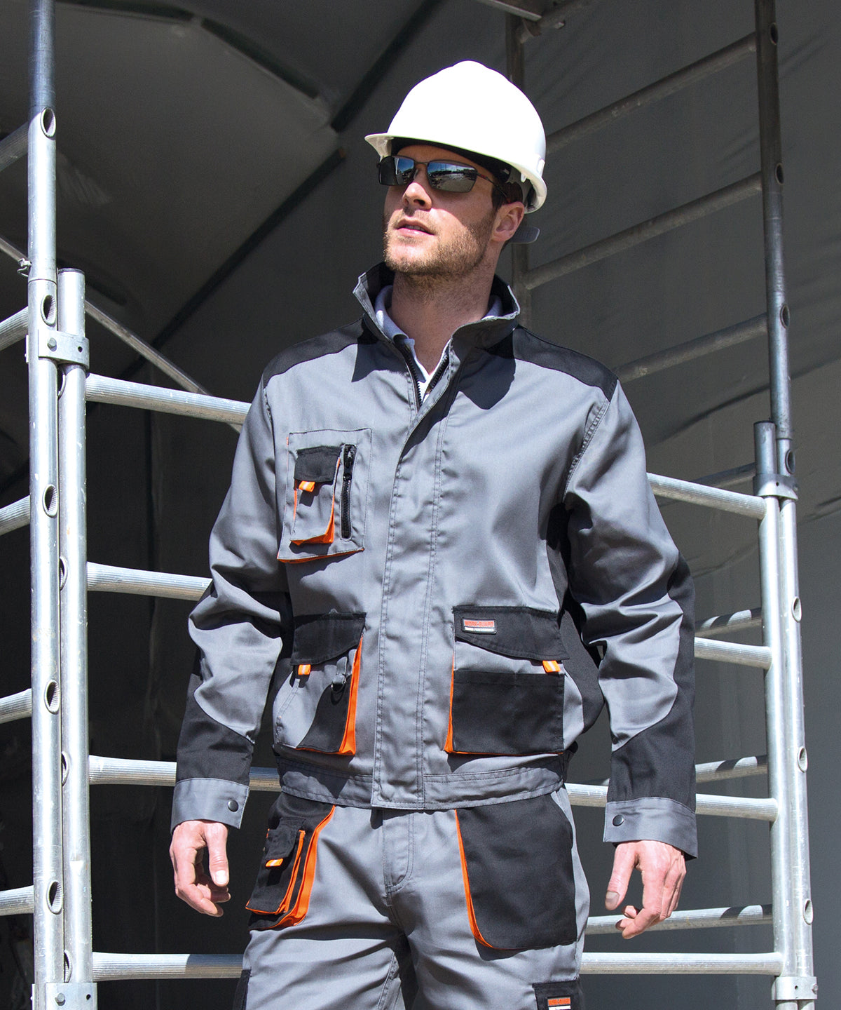 Work-Guard Lite: Breathable, Water-Repellent Jacket - Grey Black/Orange