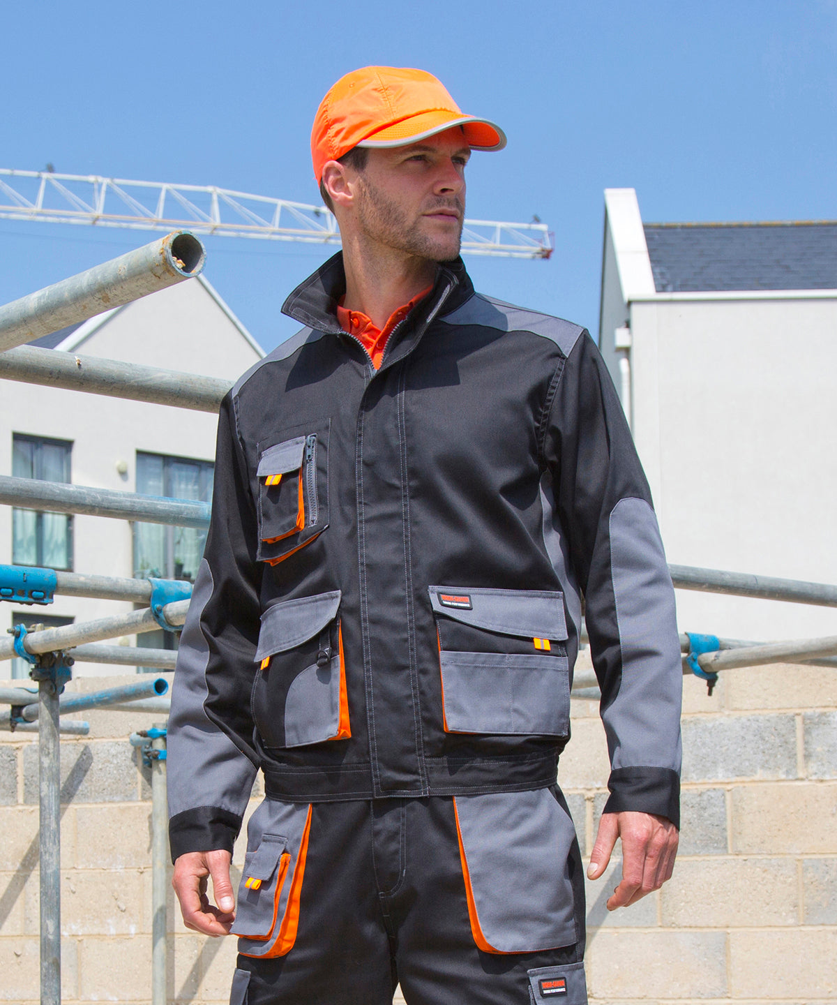Work-Guard Lite: Breathable, Water-Repellent Jacket - Royal/Navy/Orange