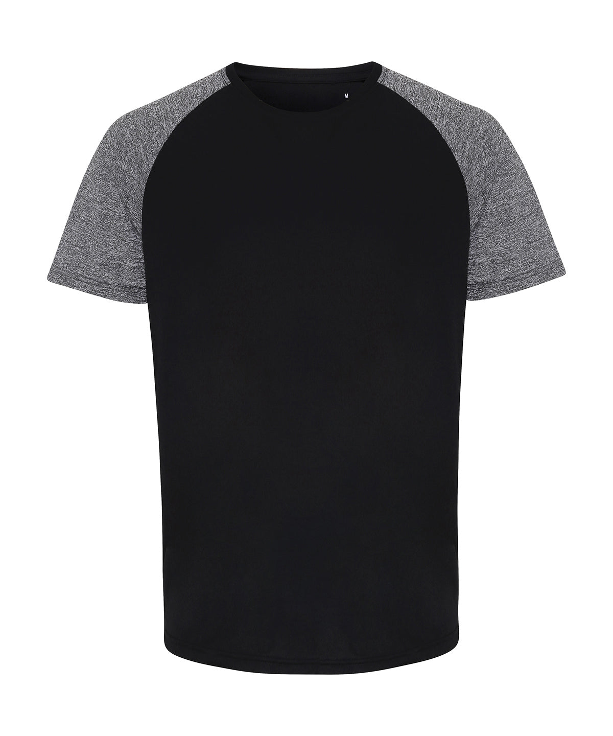 Contrast Sleeve Mens Sports T-shirt - Black/Black Melange