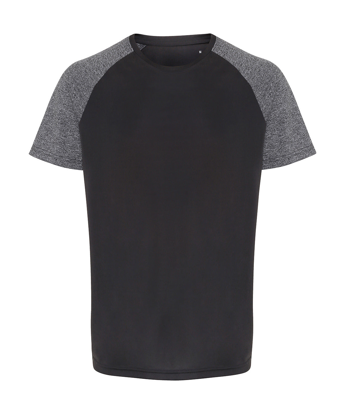 Contrast Sleeve Mens Sports T-shirt - Black/Black Melange