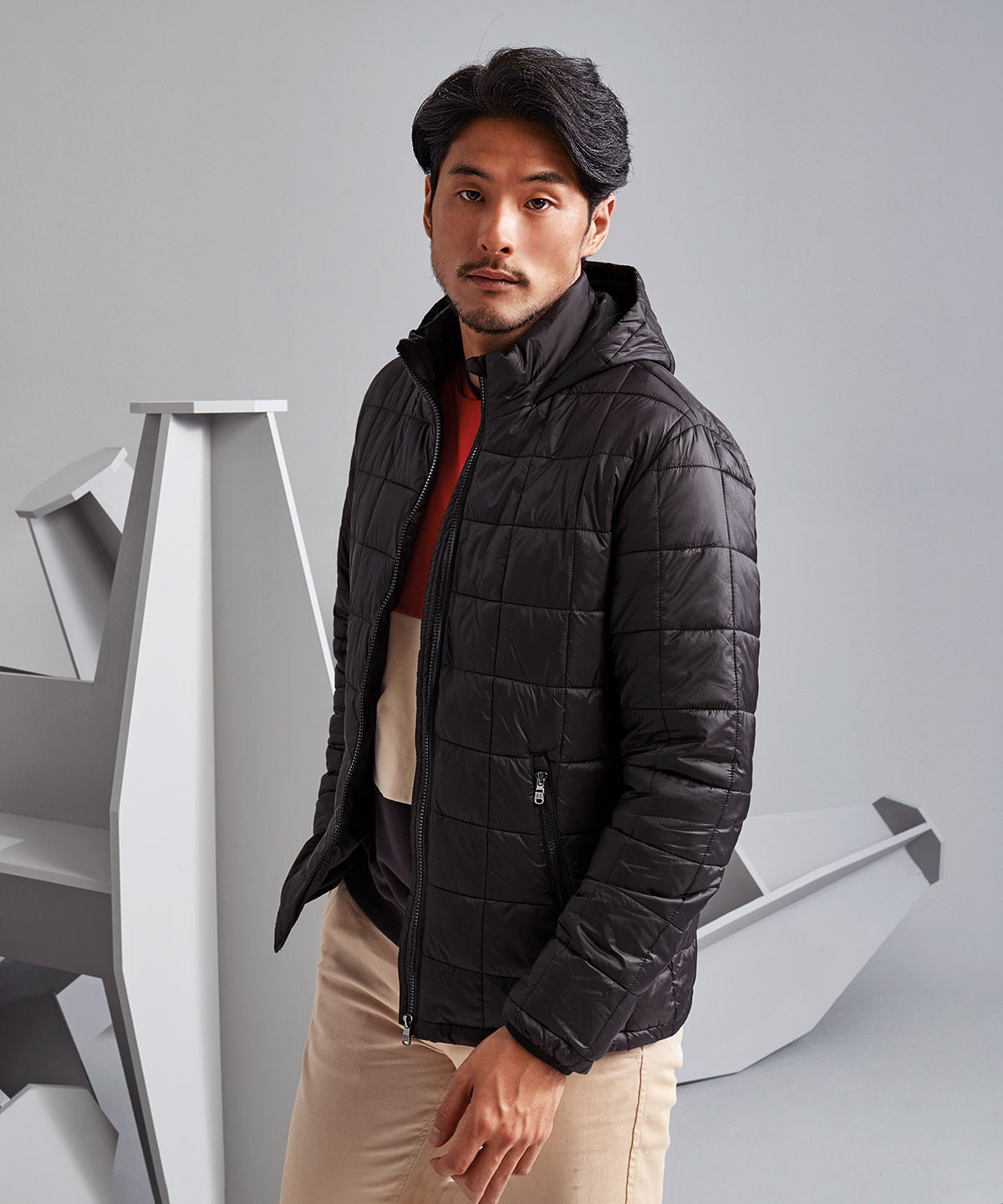 Box Quilt Hooded Jacket - Navy