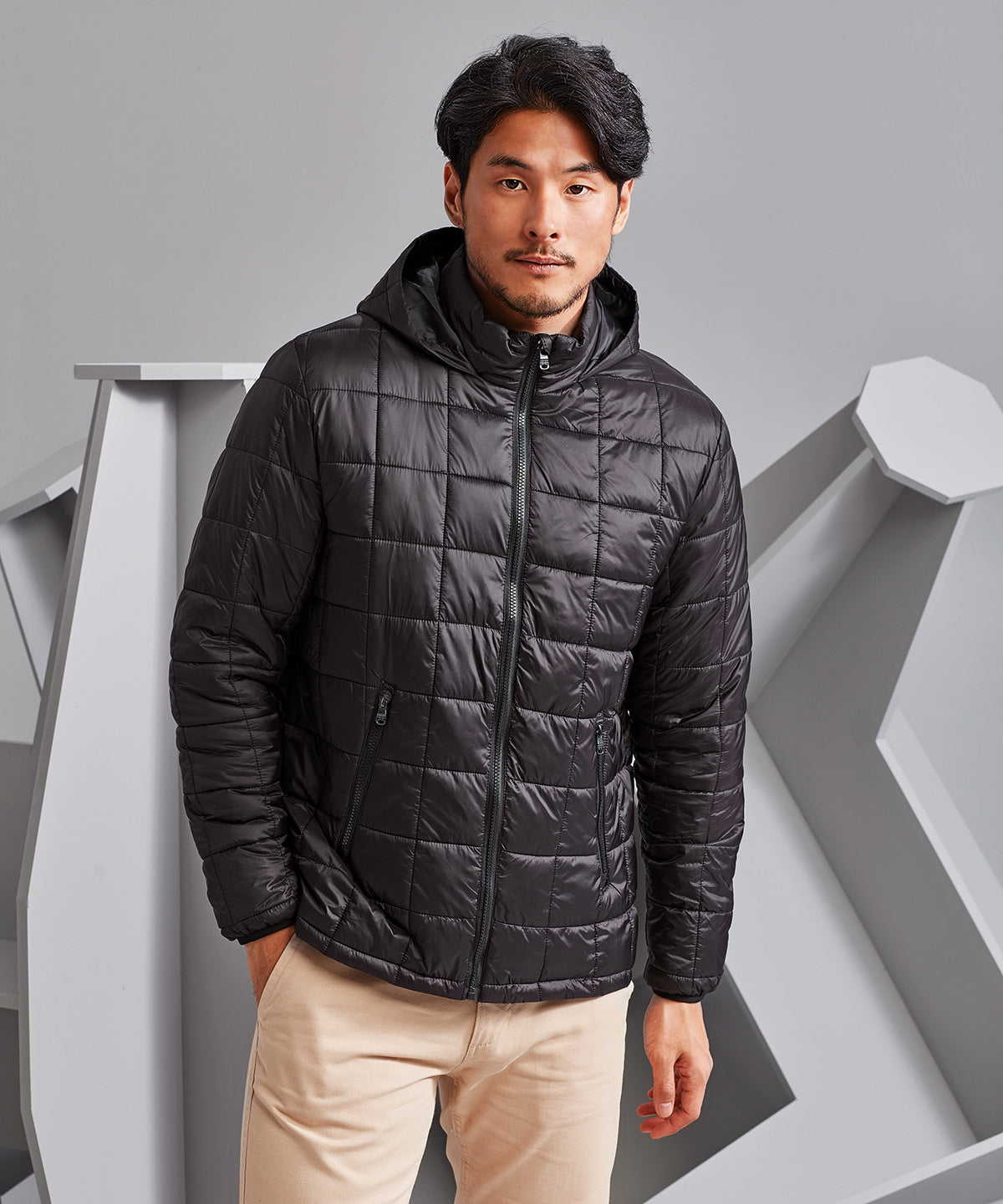 Box Quilt Hooded Jacket - Navy