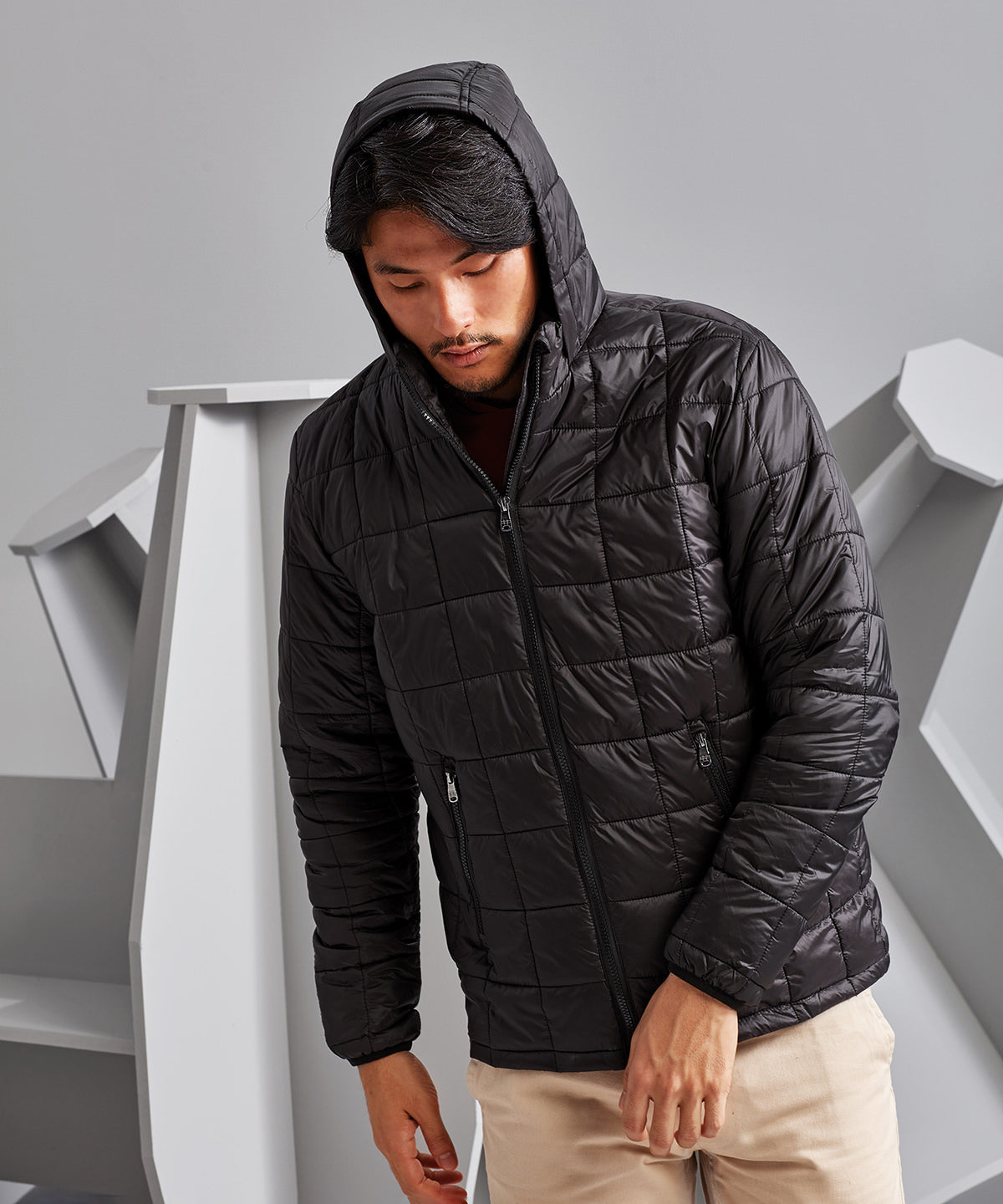 Box Quilt Hooded Jacket - Navy