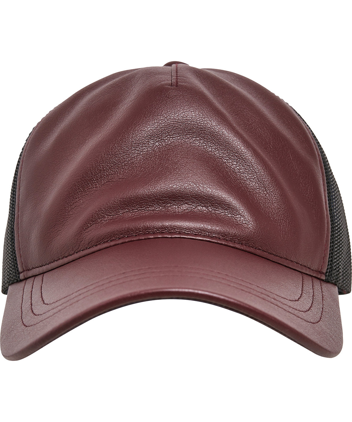 Flexfit Leather Trucker Snapback Cap - Maroon/Black