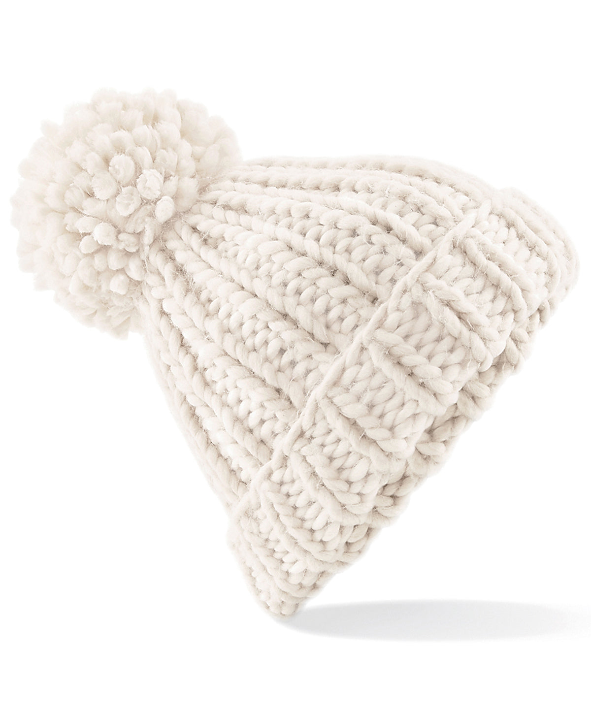 Chunky Knit Beanie with Luxury Pom Pom - Oatmeal
