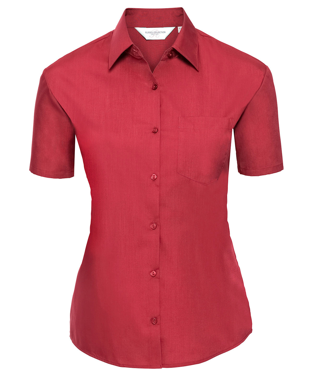 Women's Polycotton Poplin Short Sleeve Shirt - Classic Red