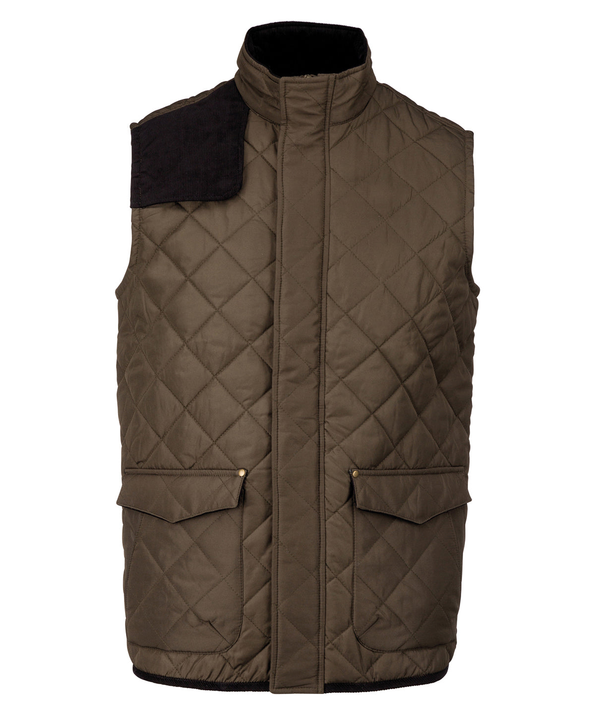 Men's Quilted Bodywarmer with Corduroy Trim - Green/Black