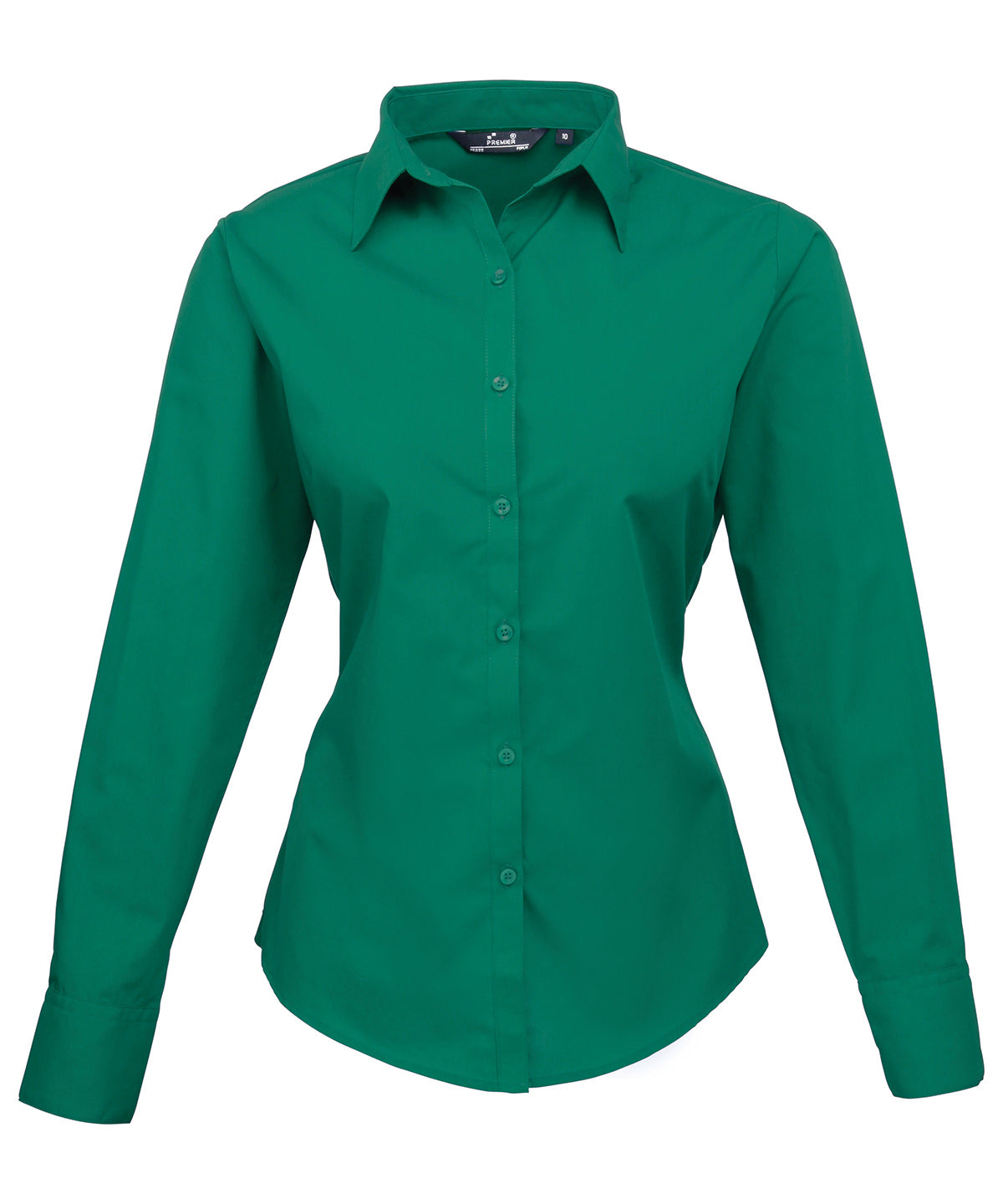 Women's Fitted Poplin Long Sleeve Blouse - Emerald