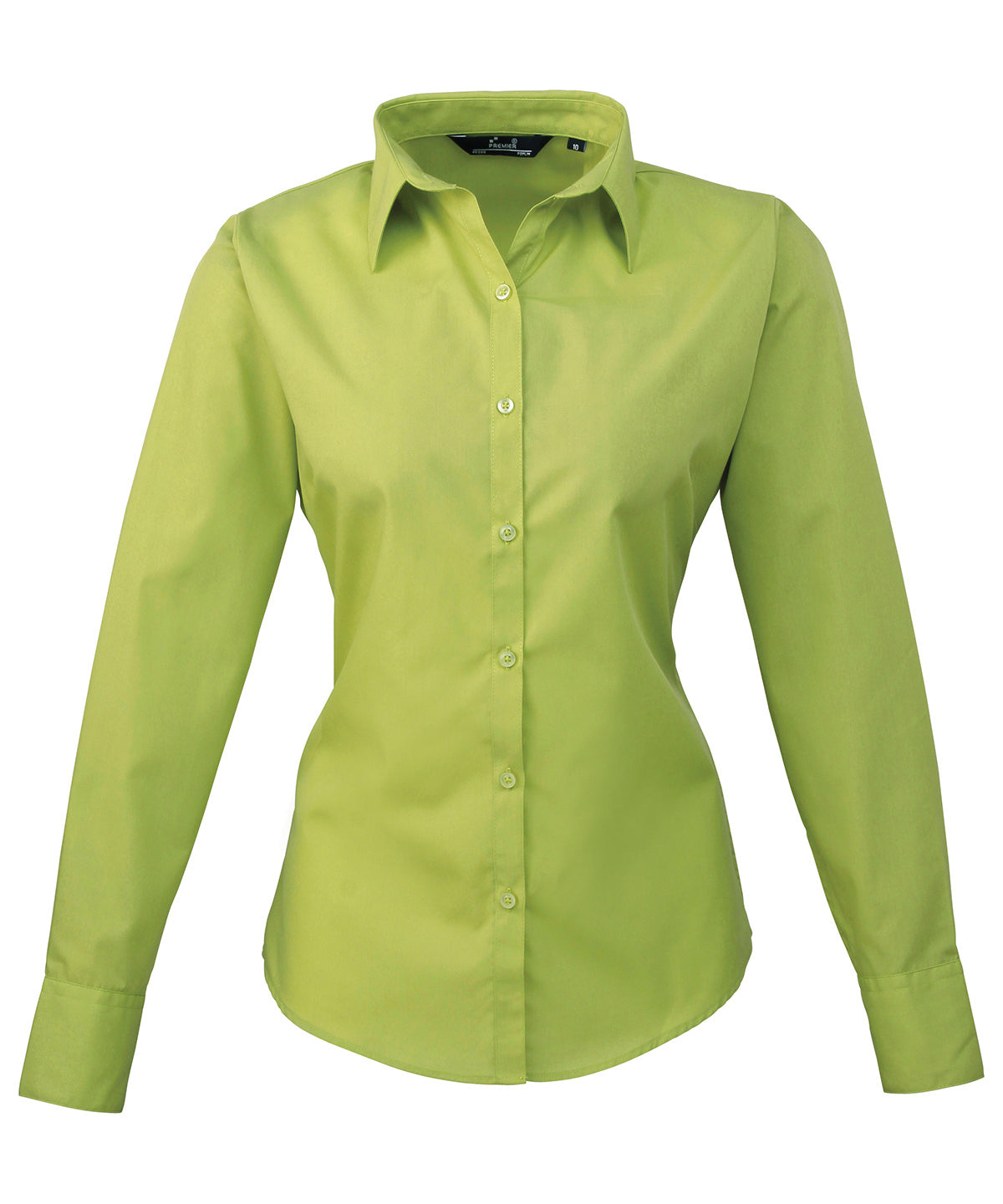 Women's Fitted Poplin Long Sleeve Blouse - Lime