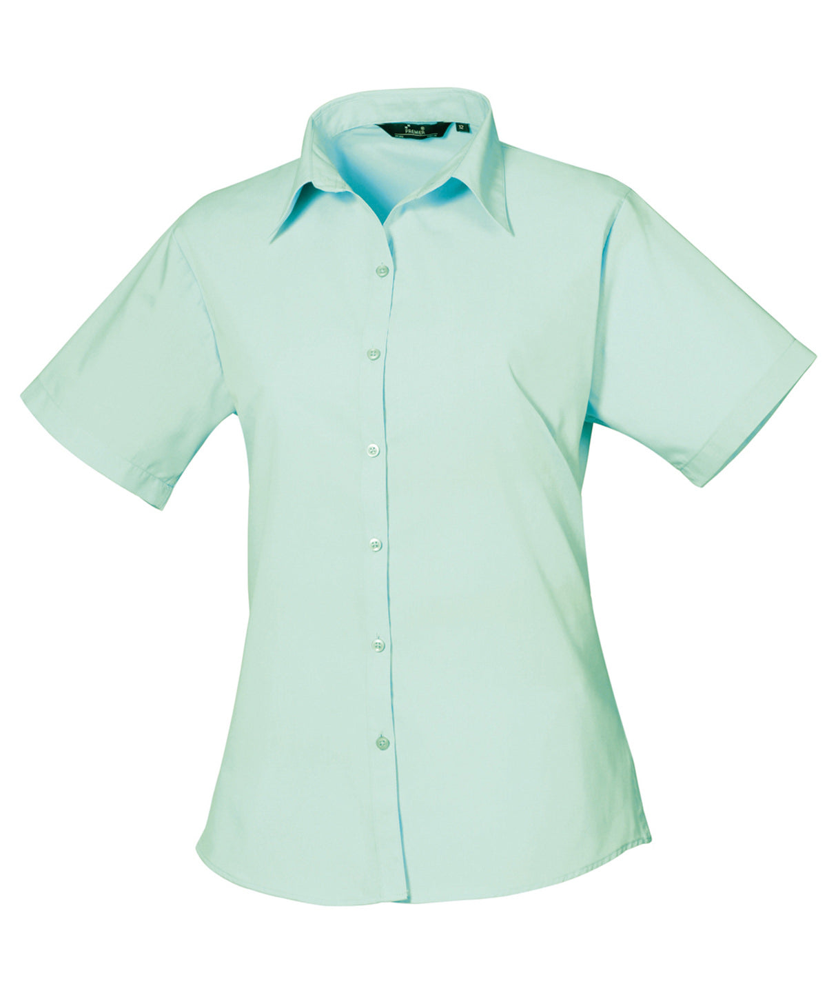Women's Fitted Short Sleeve Poplin Blouse - Aqua