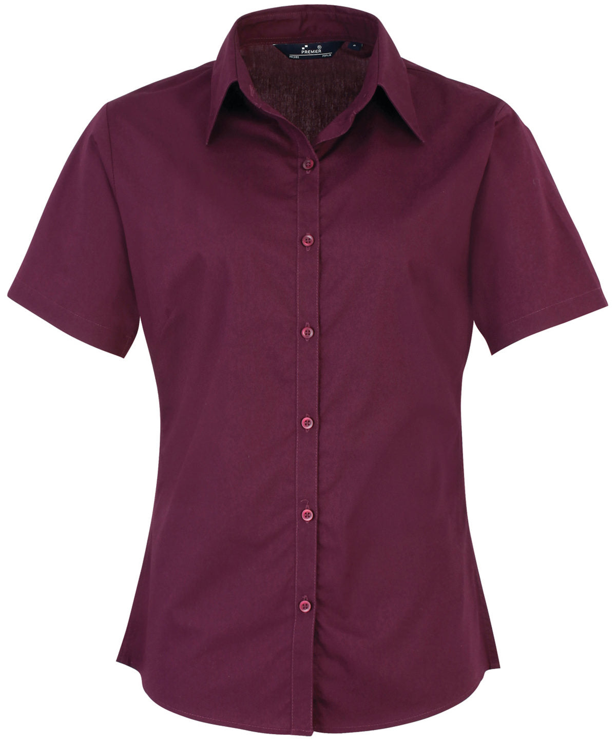 Women's Fitted Short Sleeve Poplin Blouse - Aubergine
