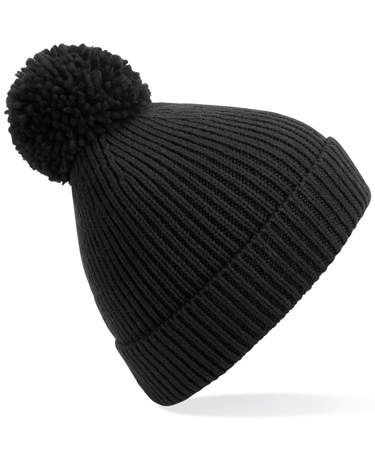 Engineered Knit Pom Pom Beanie - Black