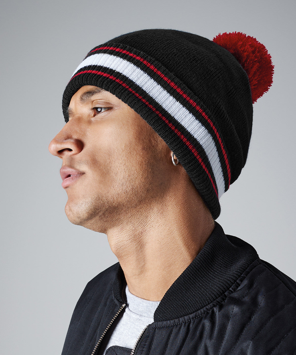 Stadium Beanie with Pom Pom - Classic Red/White