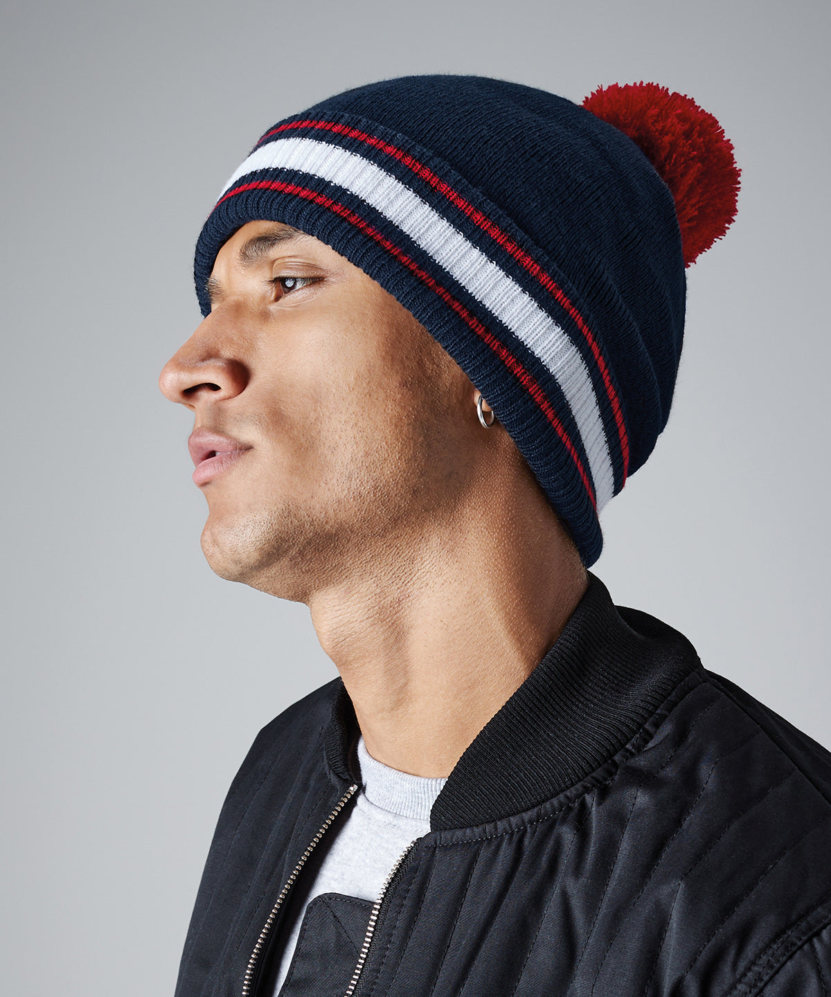 Stadium Beanie with Pom Pom - Classic Red/White