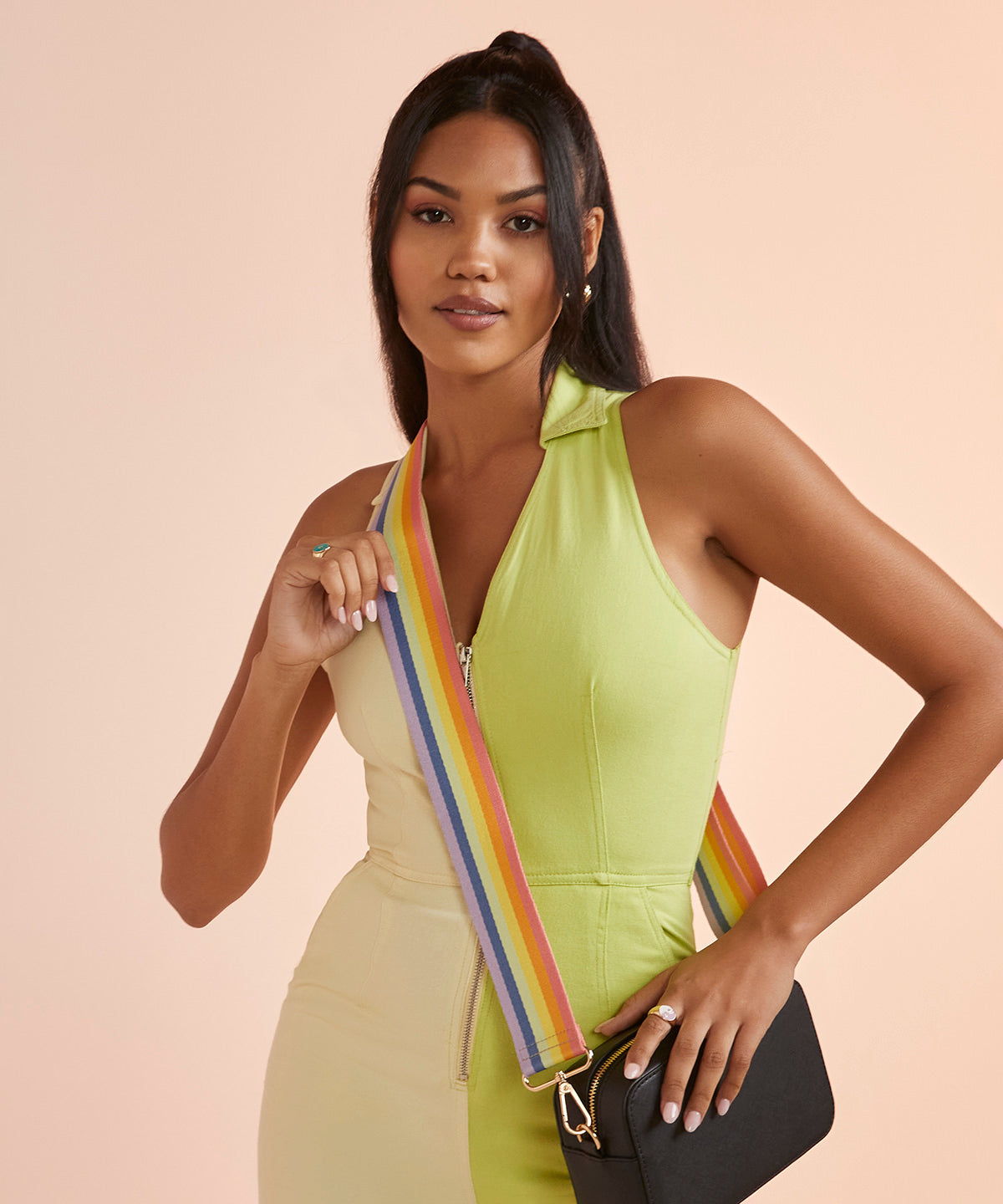 Adjustable Bag Strap with gold metal trims
 - Rainbow