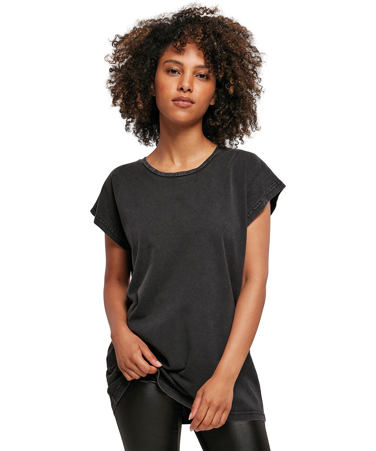 Women's acid washed extended shoulder tee
