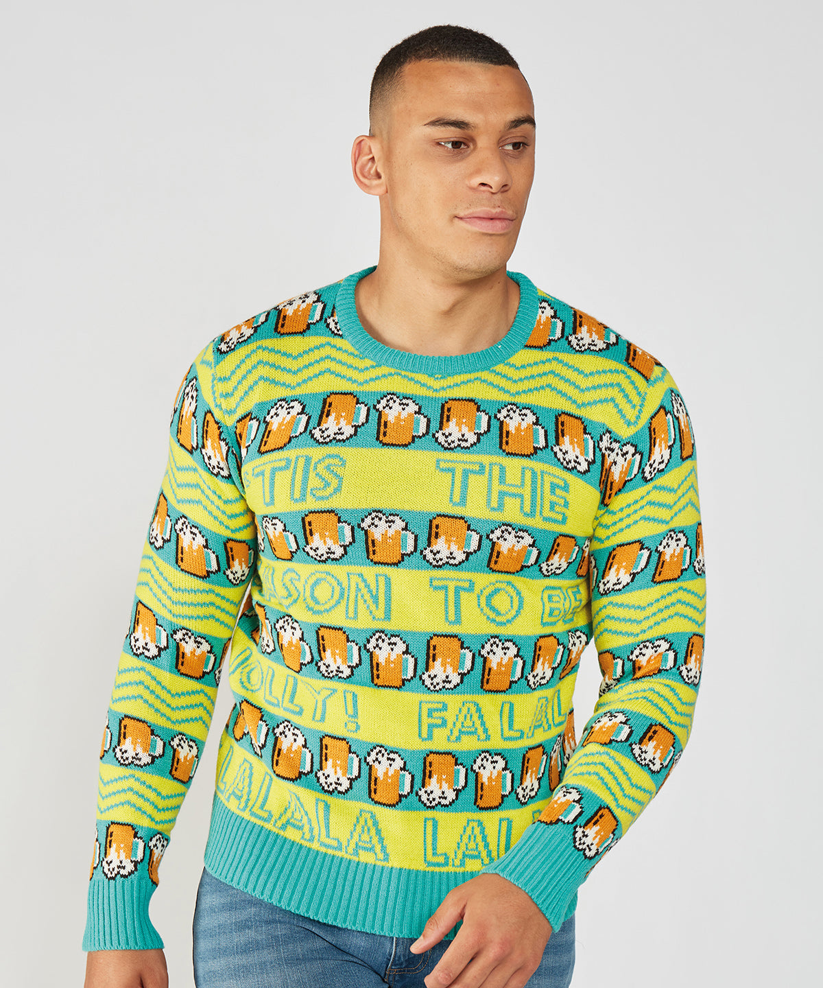Yellow and Green Beer Glass Christmas Jumper - Yellow/Green