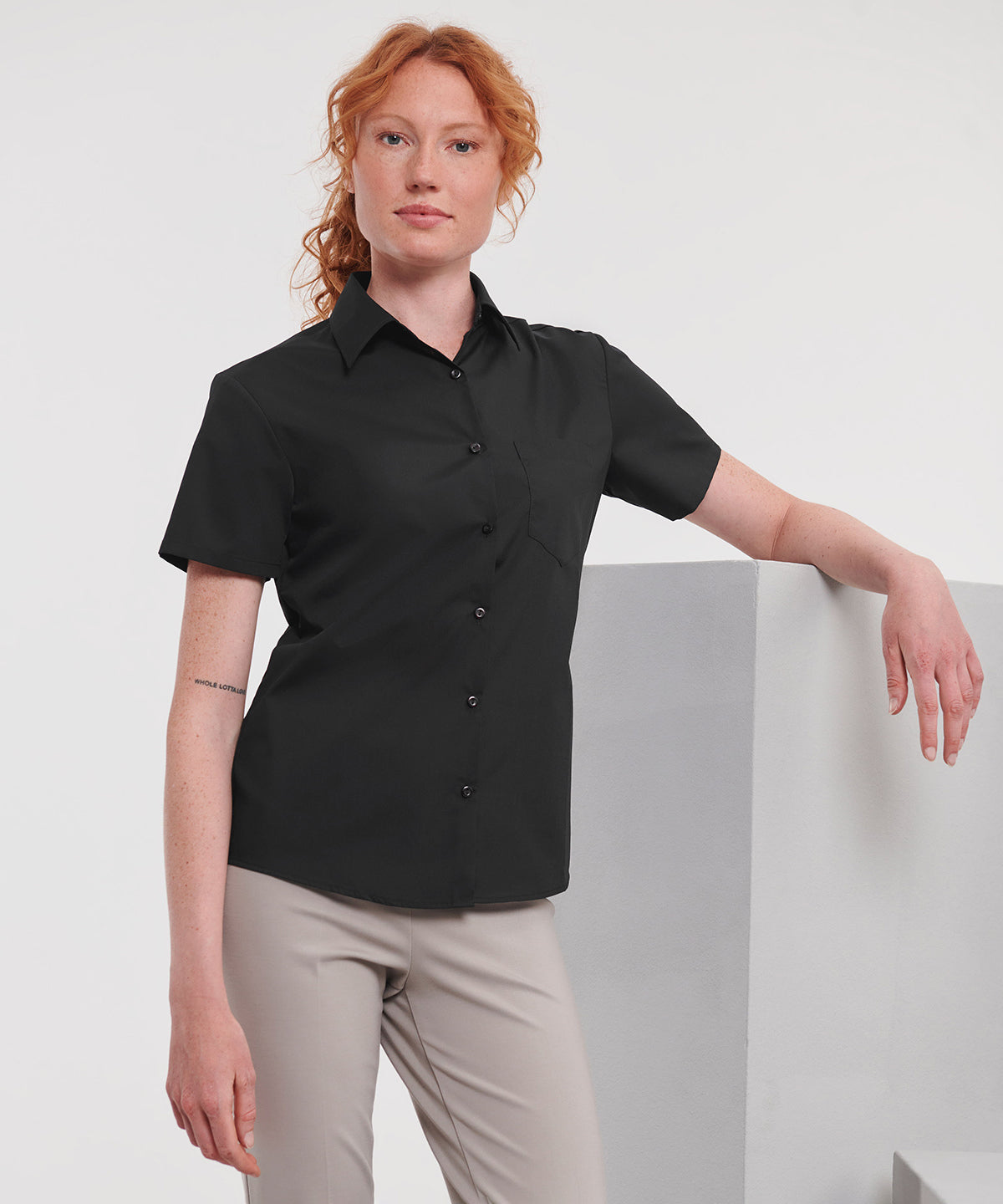 Women's Polycotton Poplin Short Sleeve Shirt - Classic Red