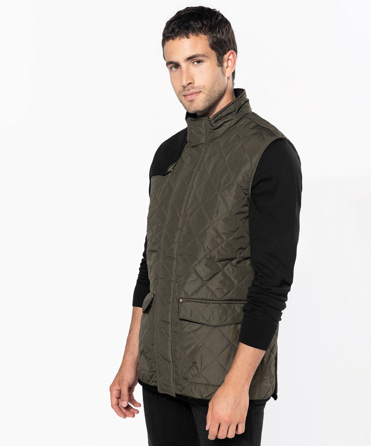 Men's Quilted Bodywarmer with Corduroy Trim - Navy/Black