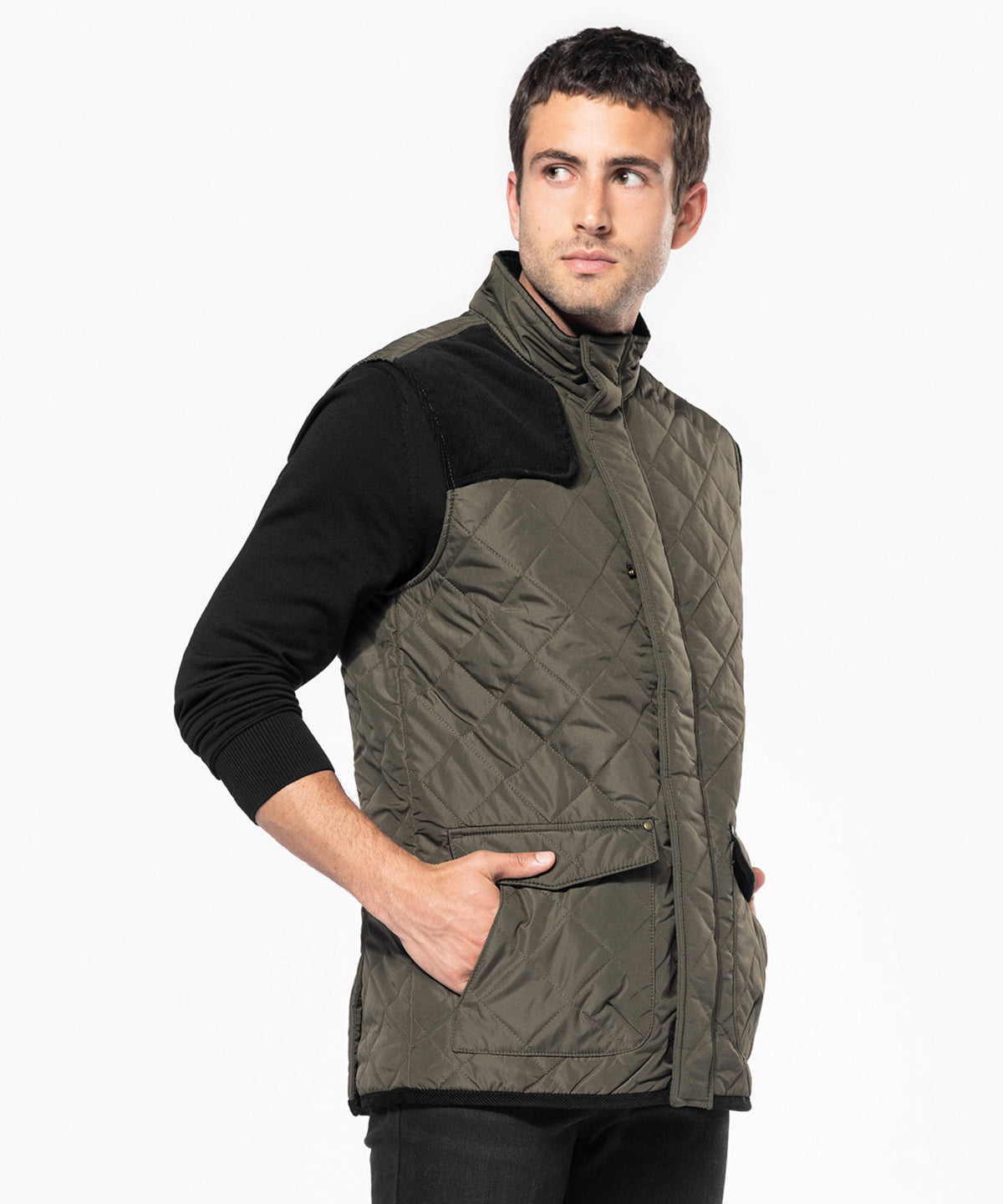 Men's Quilted Bodywarmer with Corduroy Trim - Navy/Black