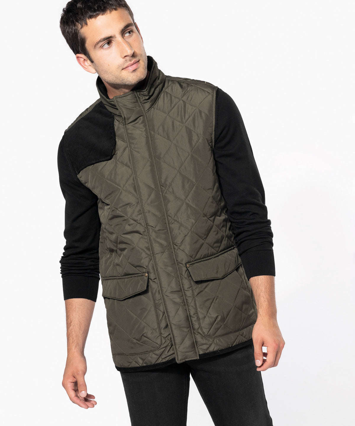 Men's Quilted Bodywarmer with Corduroy Trim - Navy/Black