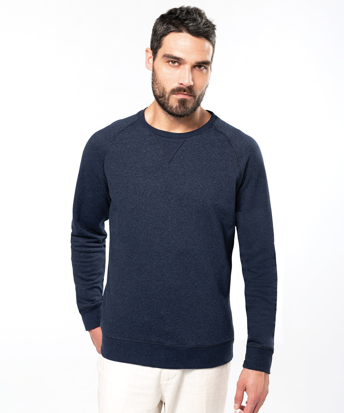 Men's Organic Cotton Sweatshirt with a V neckline - Moss Green