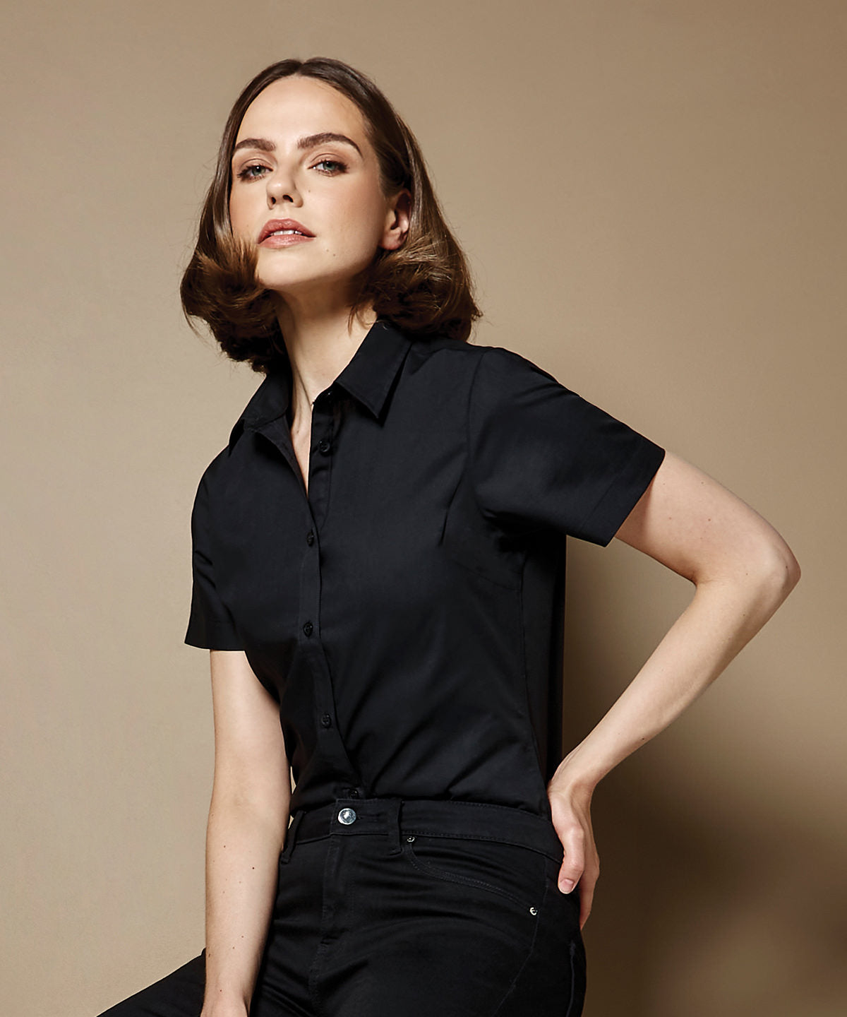 Women's Poplin Short Sleeve Shirt - Dark Navy