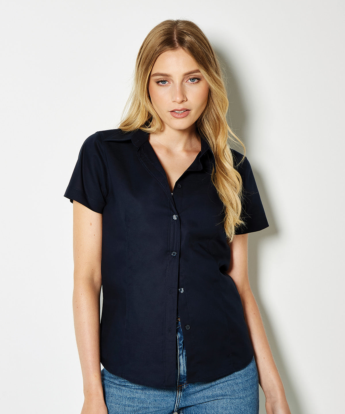 Women's Short-Sleeve Oxford Work Blouse - Italian Blue