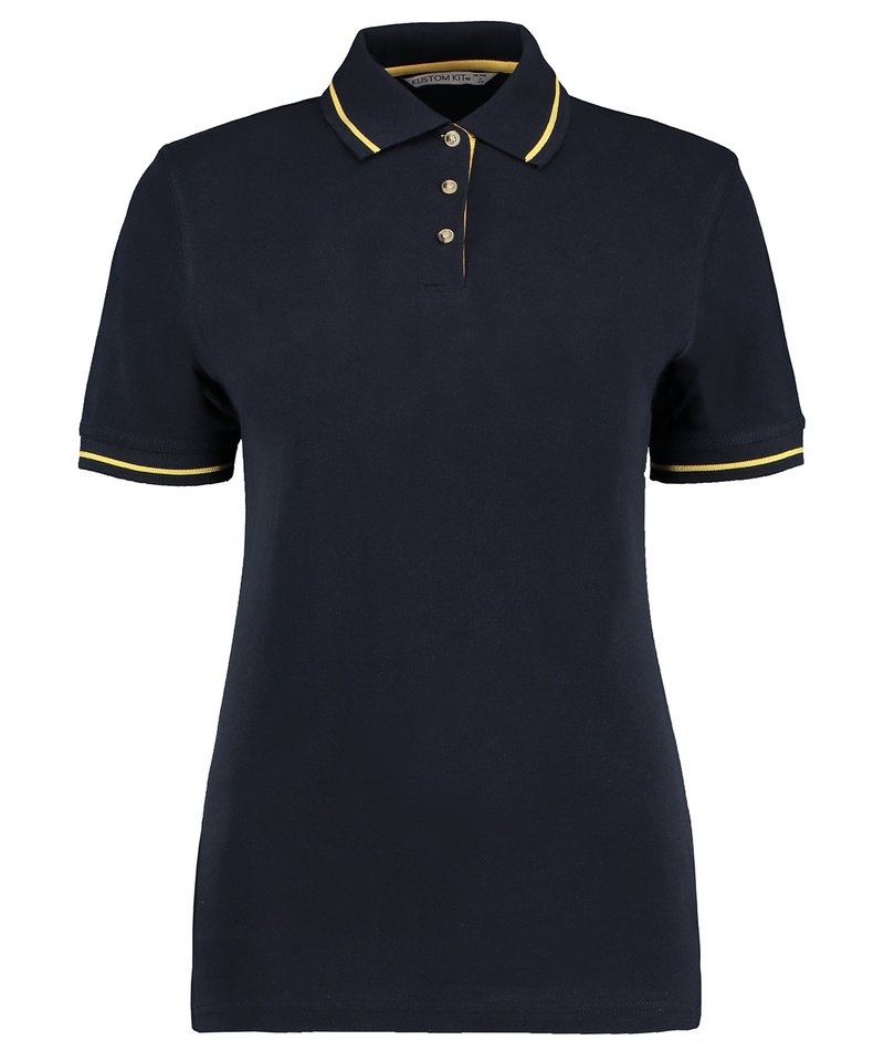 Women's Polo T-shirt with Contrast Trim - Navy/Sun Yellow