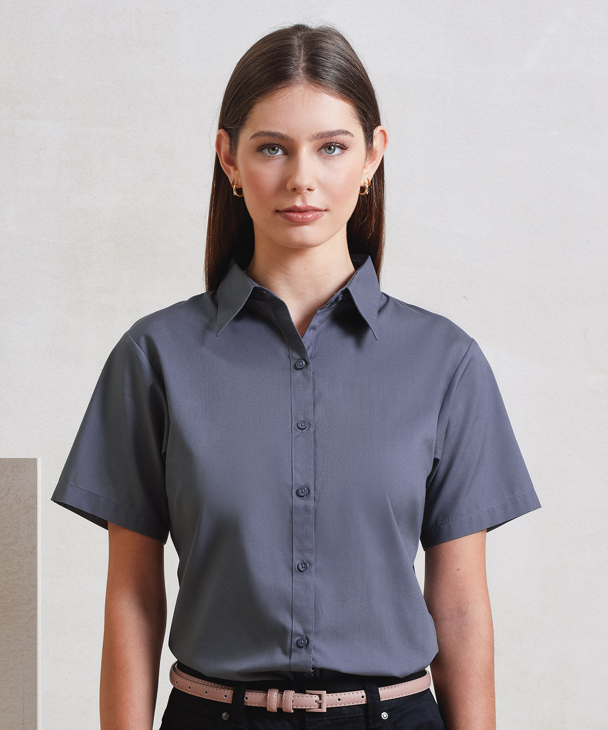 Women's short sleeve poplin blouse