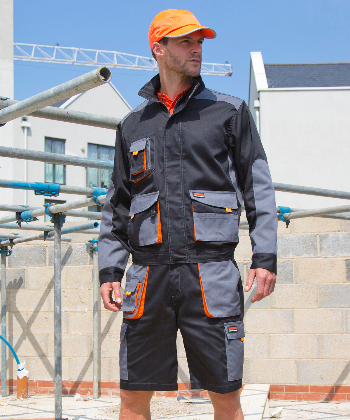 Work-Guard Lite: Breathable, Water-Repellent Jacket - Royal/Navy/Orange