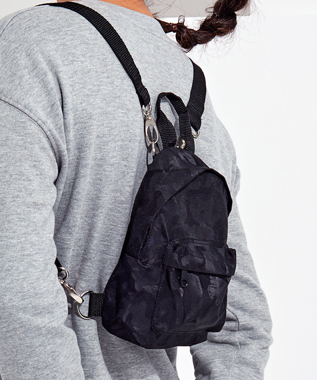 Camo Mini Backpack - Adjustable Straps & Pockets - Black Camo