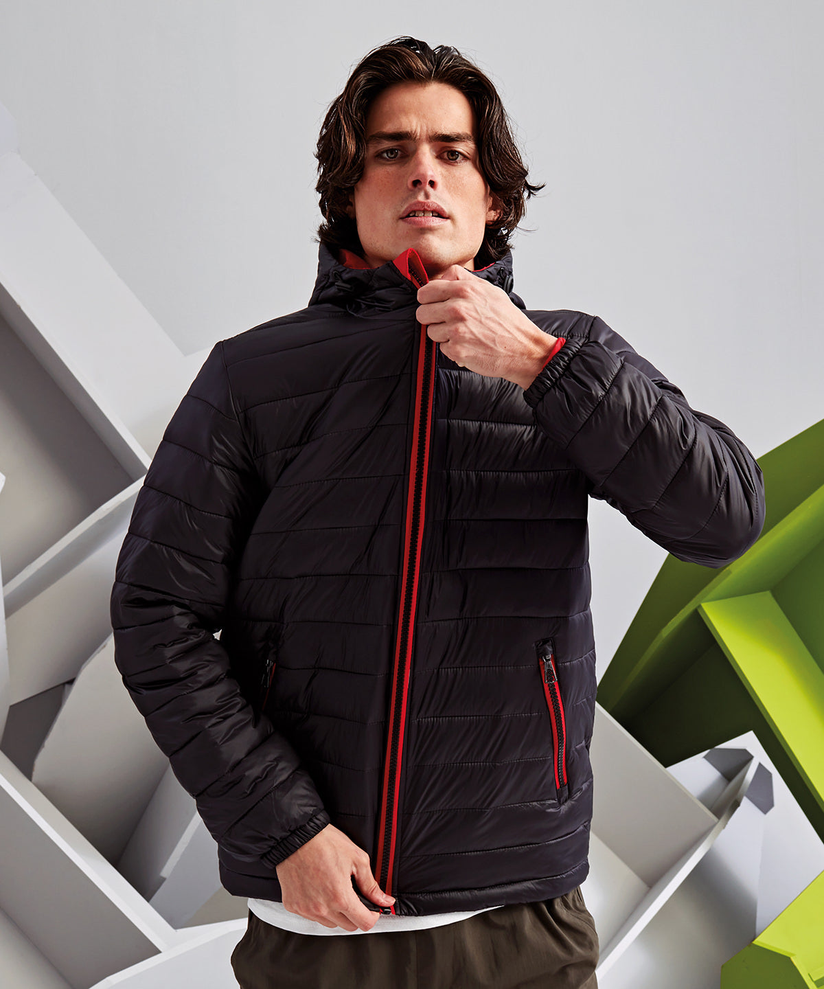 Contrast Lined Padded Jacket - Black/Bright Yellow