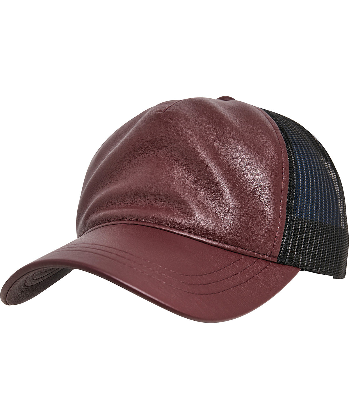 Flexfit Leather Trucker Snapback Cap - Maroon/Black